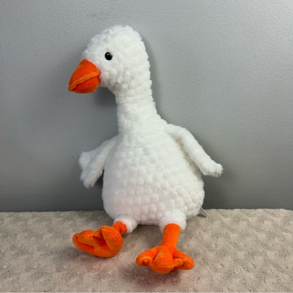 Spark Create Imagine Goose Duck Plush Stuffed Animal Toy Rattle White Orange